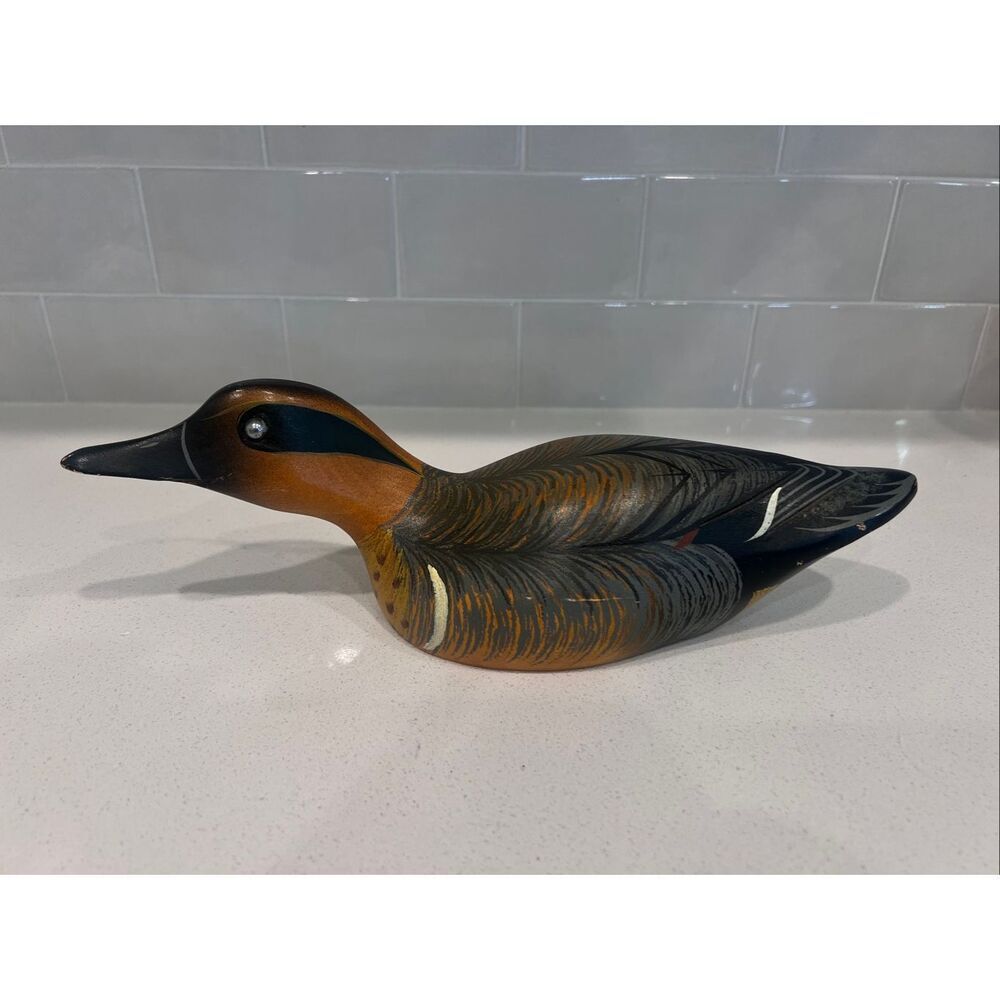 Vintage 1985-86 Ducks Unlimited Carved T.J. Hooker Wood Duck Decoy Brown Signed